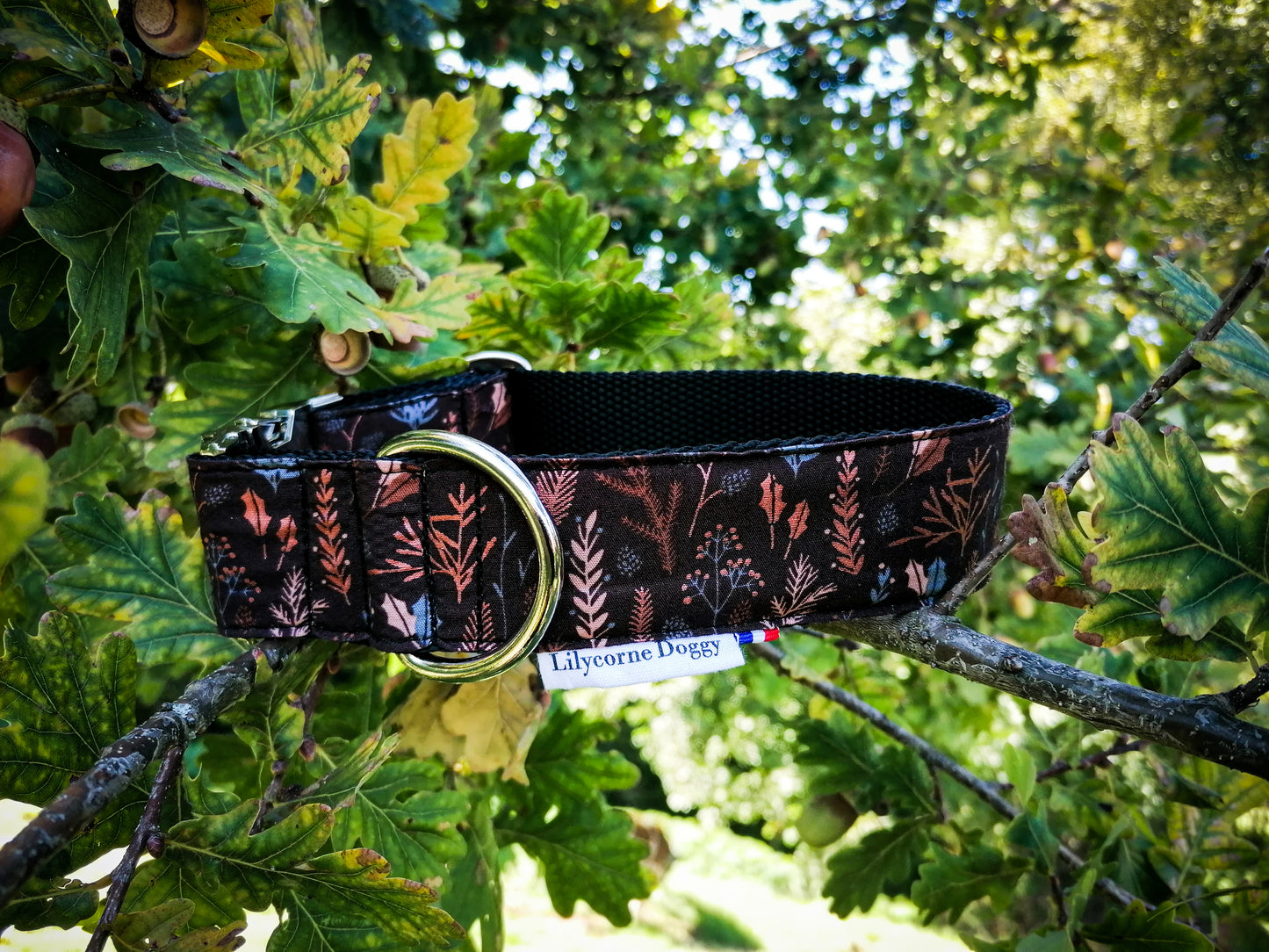 Collier pour chien : feuilles cuivrées